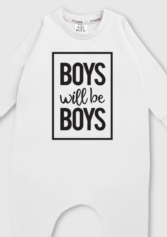 White romper "boys will..." for boys