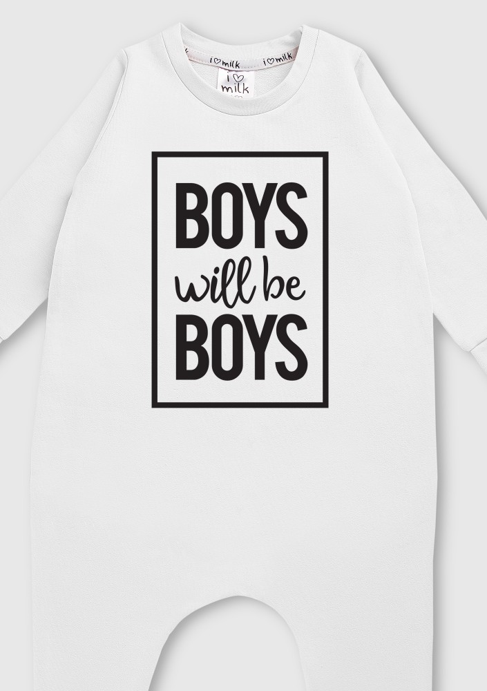 White romper "boys will..." for boys