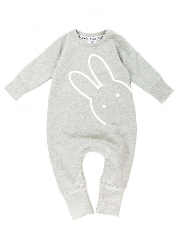 Szary rampers dziecięcy długi rękaw "bunny"