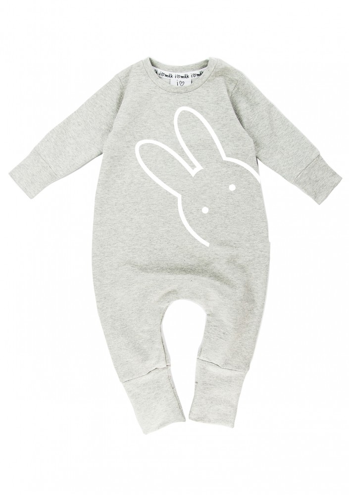 Szary rampers dziecięcy długi rękaw "bunny"