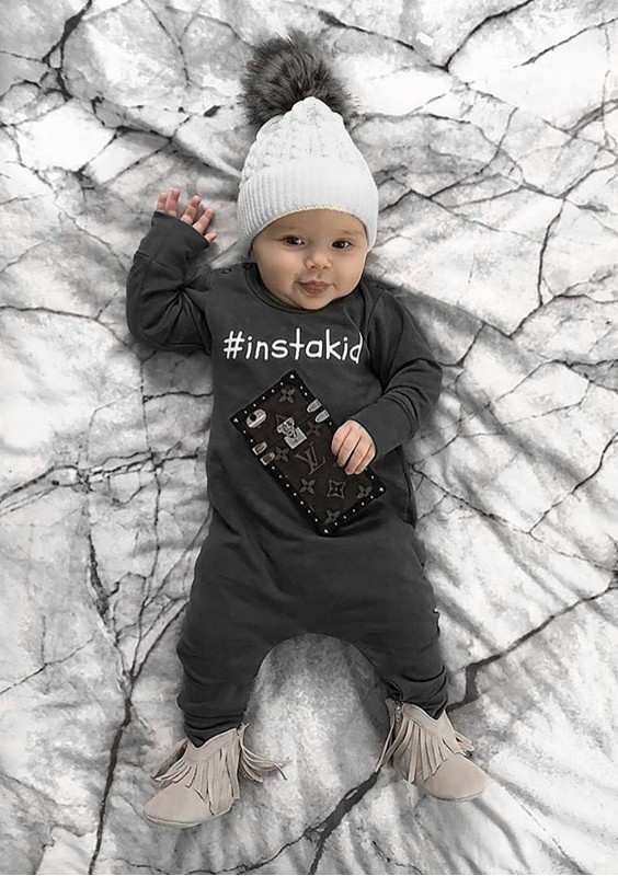 Rampers dziecięcy długi rękaw "instakid" Czarny