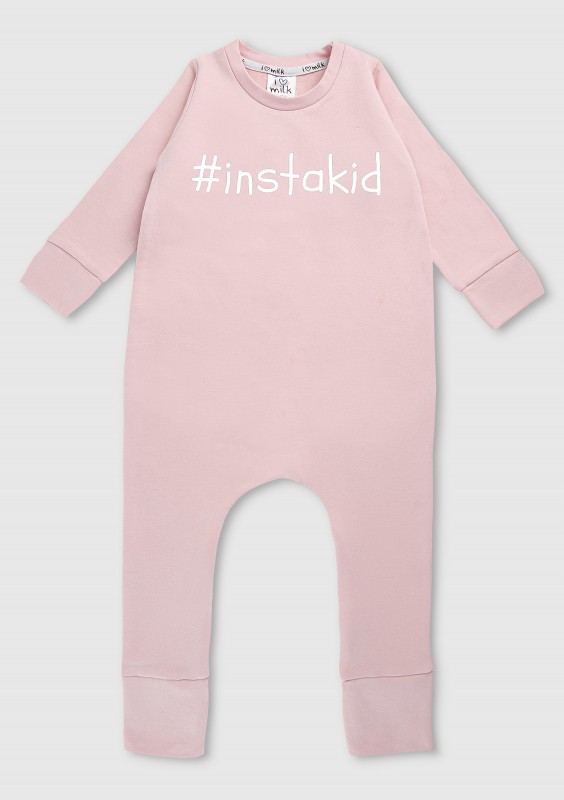Pudrowy romper dziecięcy długi rękaw "instakid"