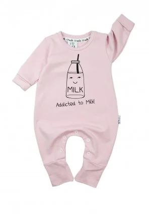 Romper dziecięcy z długim rękawem "addicted to milk" Pudrowy Róż