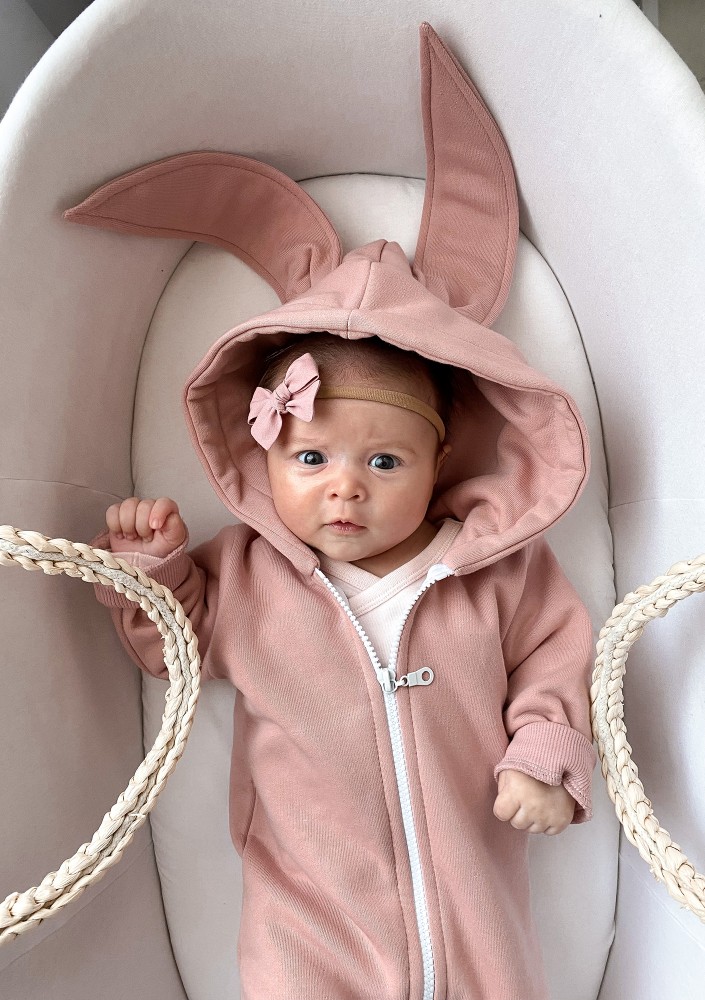 Powder pink kids onesie rabbit