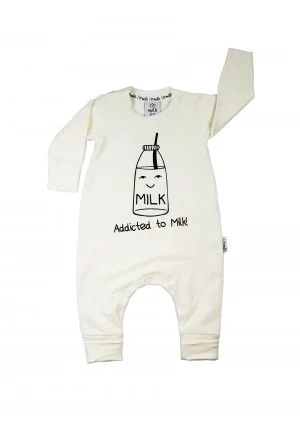 White long sleevesd romper "milk addicted"