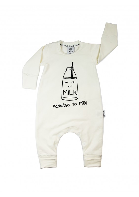 White long sleevesd romper "milk addicted"