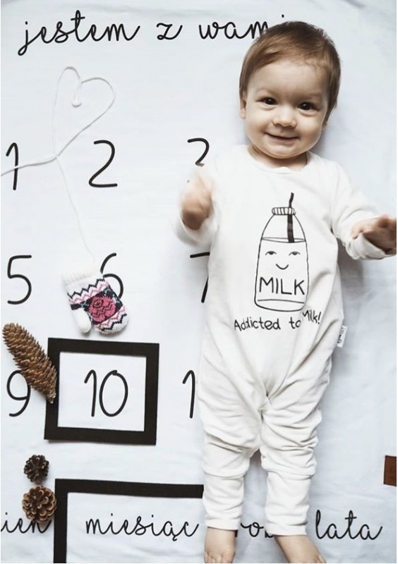 Romper dziecięcy z długim rękawem "addicted to milk" Biały