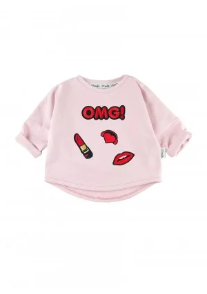 Powder pink kids sweatshirt "omg patches"