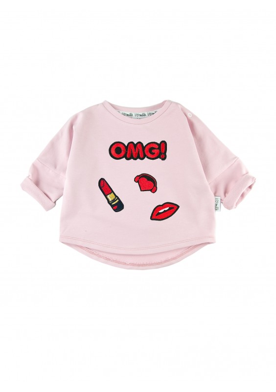 Powder pink kids sweatshirt "omg patches"