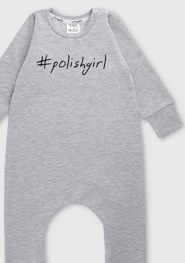 Romper dziecięcy z długim rękawem "polishgirl" Szary Melanż