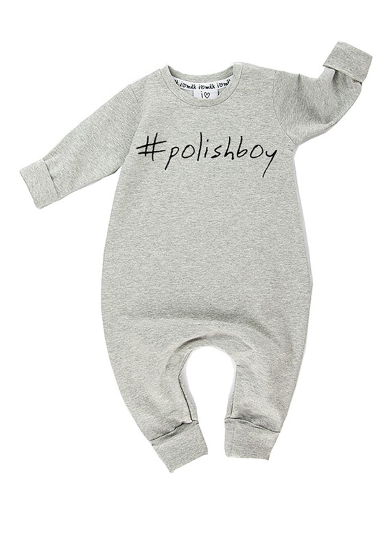 Romper dziecięcy z długim rękawem "polishboy" Szary Melanż