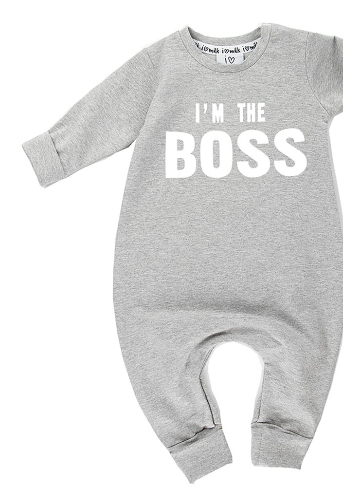 Rampers dziecięcy z długim rękawem "I'm the boss" Szary Melanż