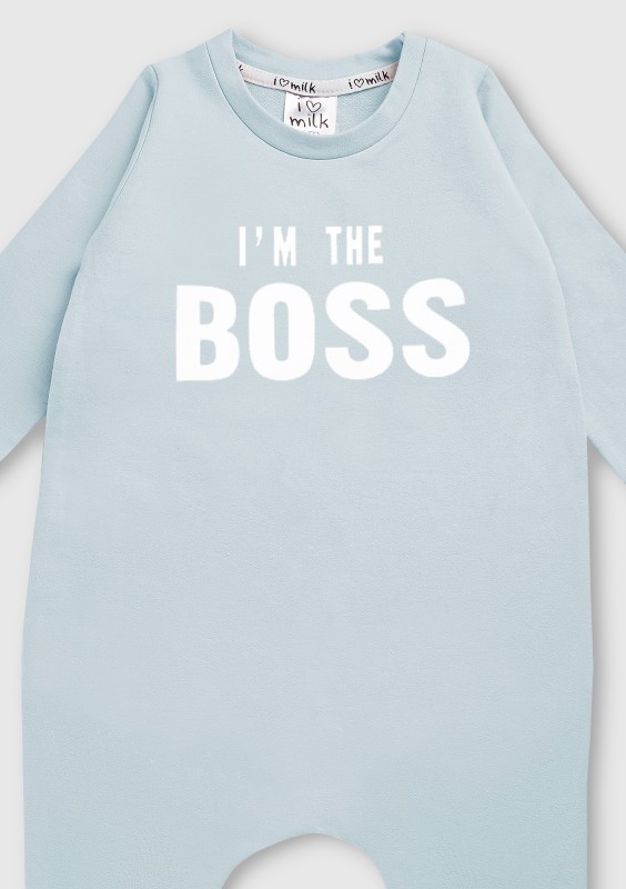 Light blue long sleeved romper "I'm the boss"