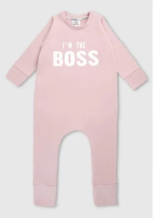 Romper dziecięcy z długim rękawem "I'm the boss" Pudrowy Róż