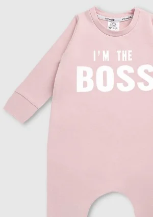 Powder pink long sleeved romper "I'm the boss"