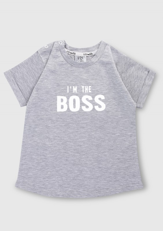 T-shirt dziecięcy "I'm the boss" Szary Melanż
