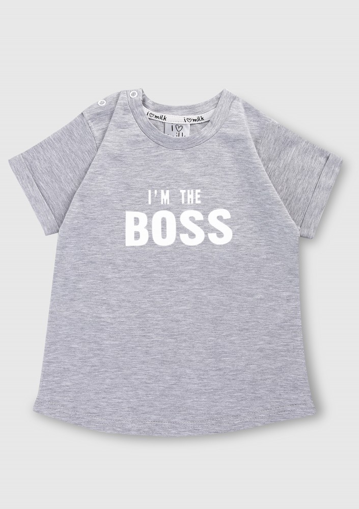 T-shirt dziecięcy "I'm the boss" Szary Melanż