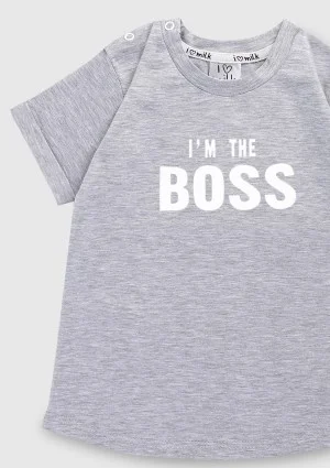 T-shirt dziecięcy "I'm the boss" Szary Melanż