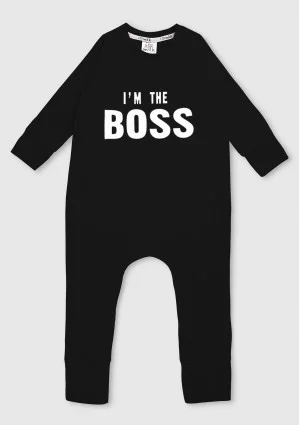 Black long sleeved romper "I'm the boss"