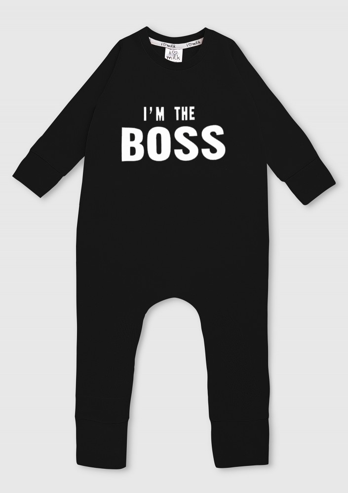 Romper dziecięcy z długim rękawem "I'm the boss" Czarny