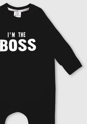 Black long sleeved romper "I'm the boss"