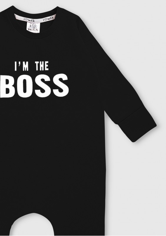 Romper dziecięcy z długim rękawem "I'm the boss" Czarny