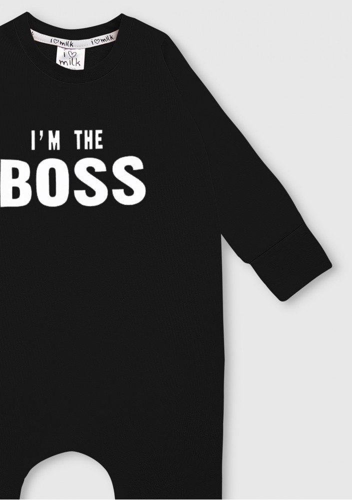 Romper dziecięcy z długim rękawem "I'm the boss" Czarny
