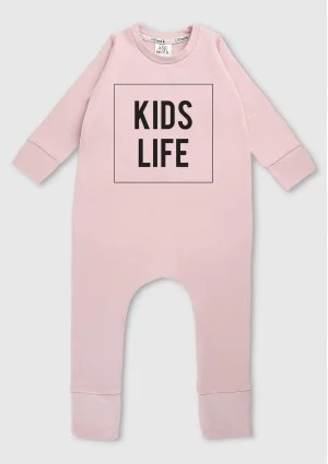 Powder pink long sleeved romper "kids life"