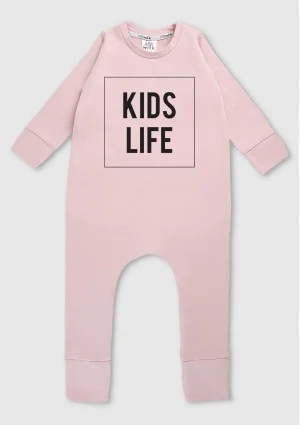Romper dziecięcy z długim rękawem "kids life" Pudrowy Róż