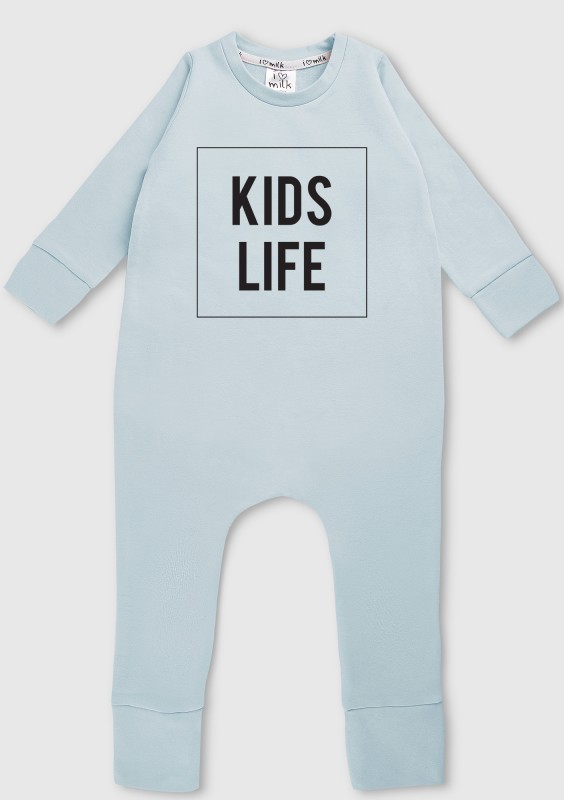 Light blue long sleeved romper "kids life"