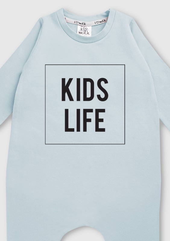 Light blue long sleeved romper "kids life"