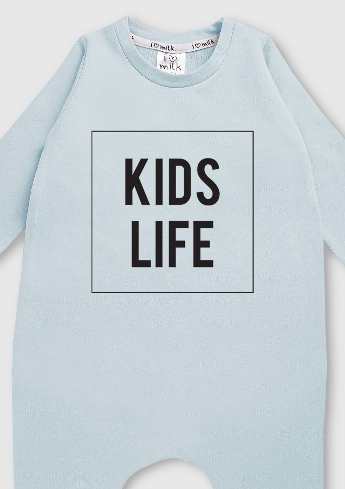 Romper dziecięcy z długim rękawem "kids life" Błękitny