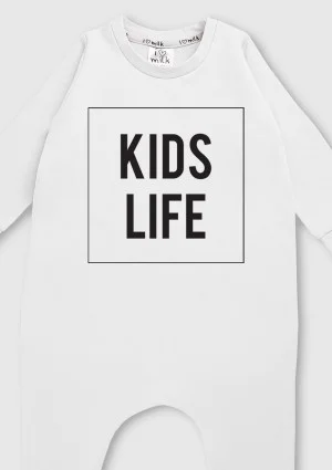 Romper dziecięcy z długim rękawem "kids life" Biały