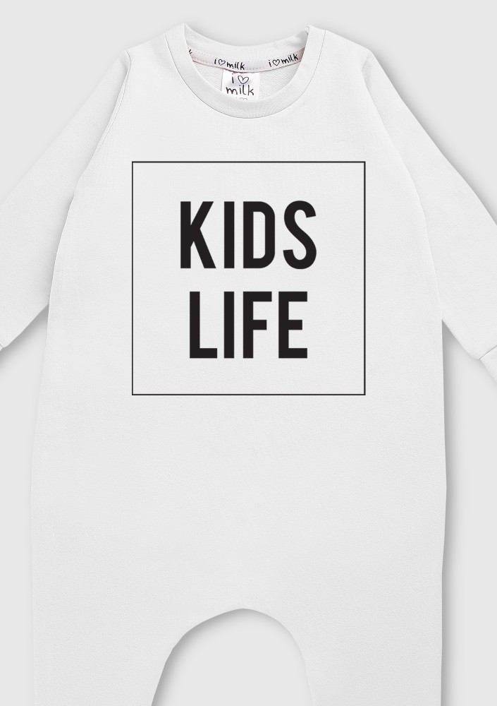 Romper dziecięcy z długim rękawem "kids life" Biały