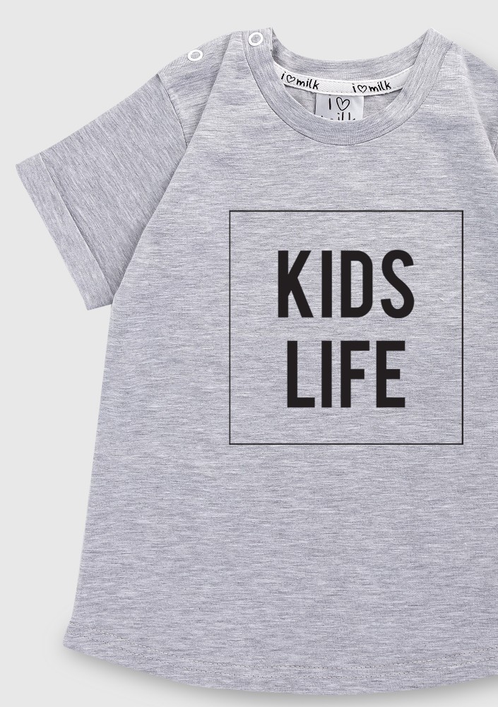 T-shirt dziecięcy "kids life" Szary Melanż