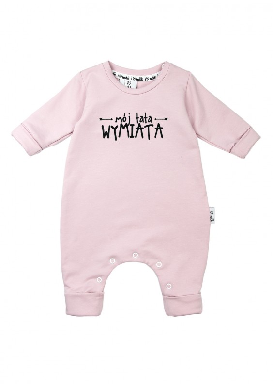 Powder pink long sleeved romper "mój tata wymiata"