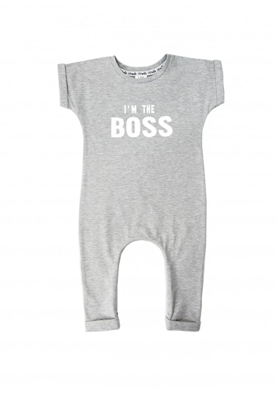 Romper dziecięcy z krótkim rękawem "I'm the boss" Szary Melanż