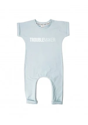 Light blue short sleeves romper "troublemaker"