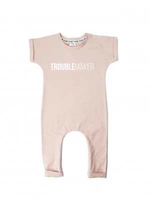 Powder pink short sleeves romper "troublemaker"