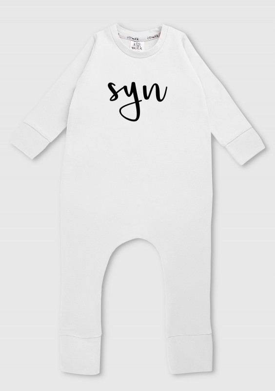 White "SYN" long sleeves romper
