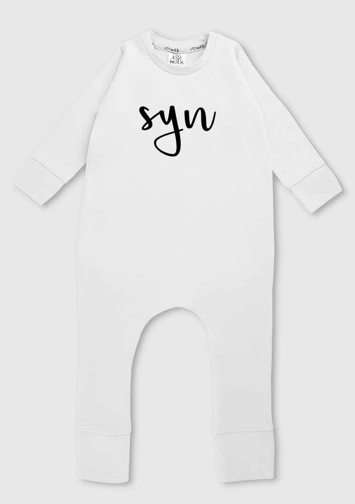 White "SYN" long sleeves romper