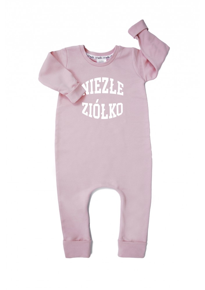 Powder pink long sleeved romper "niezłe ziółko"