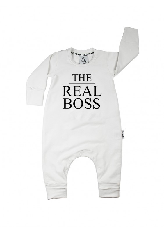 White "the real boss" long sleeves romper