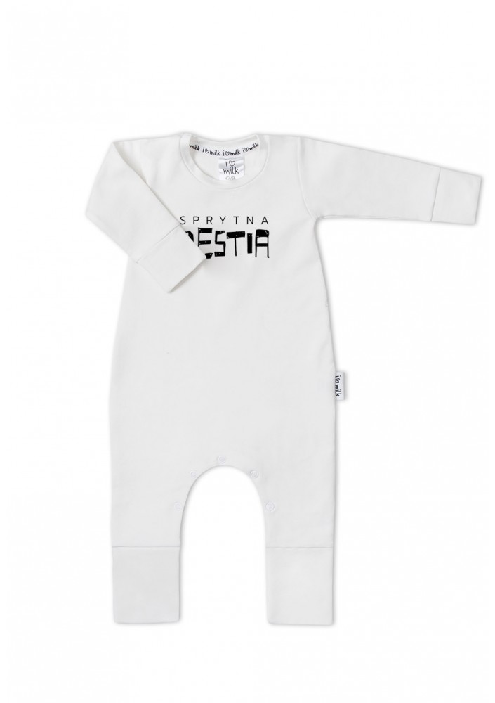 White kid's "sprytna bestia" long sleeves romper