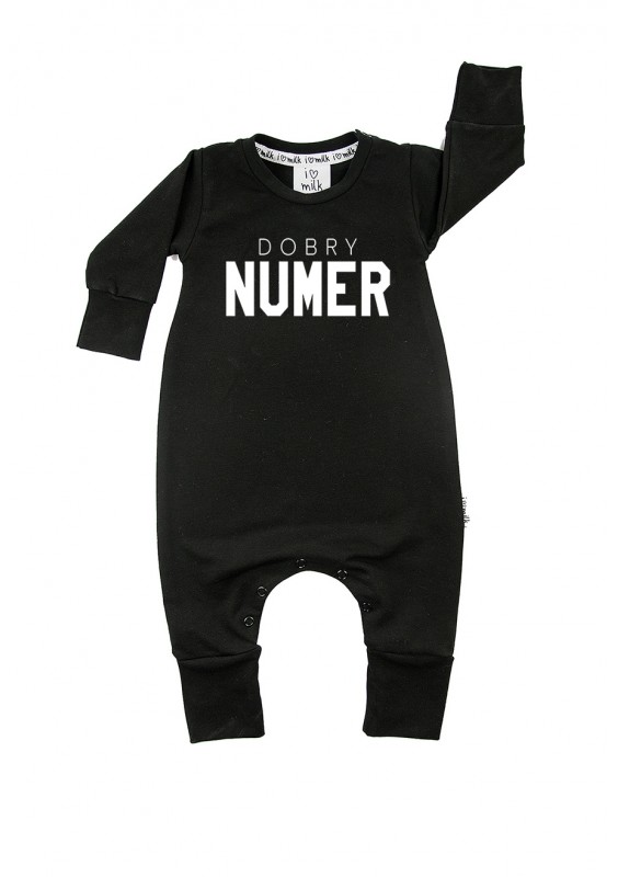 Black kid's "dobry numer" long sleeves romper