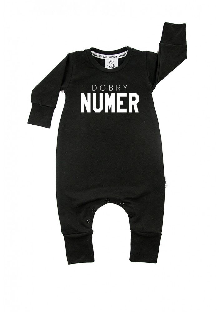 Black kid's "dobry numer" long sleeves romper