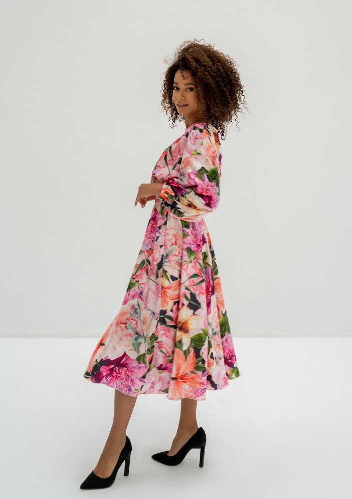 Elvire - Floral satin midi dress
