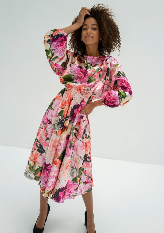 Elvire - Floral satin midi dress