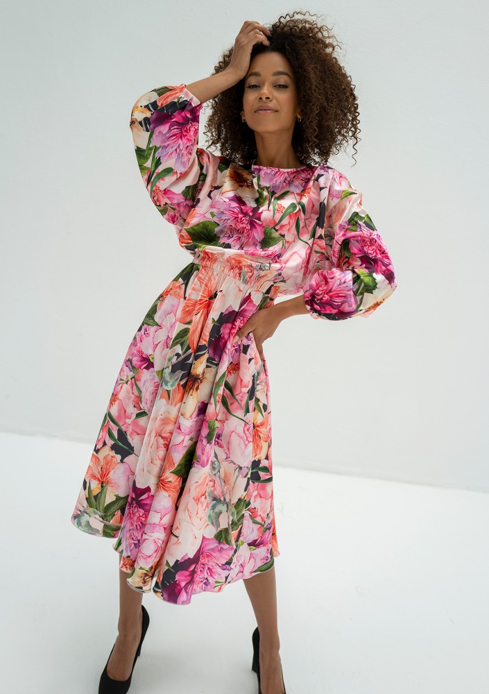 Elvire - Floral satin midi dress
