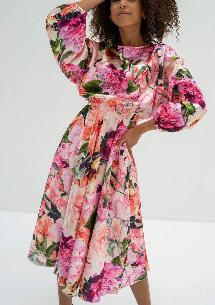 Elvire - Floral satin midi dress